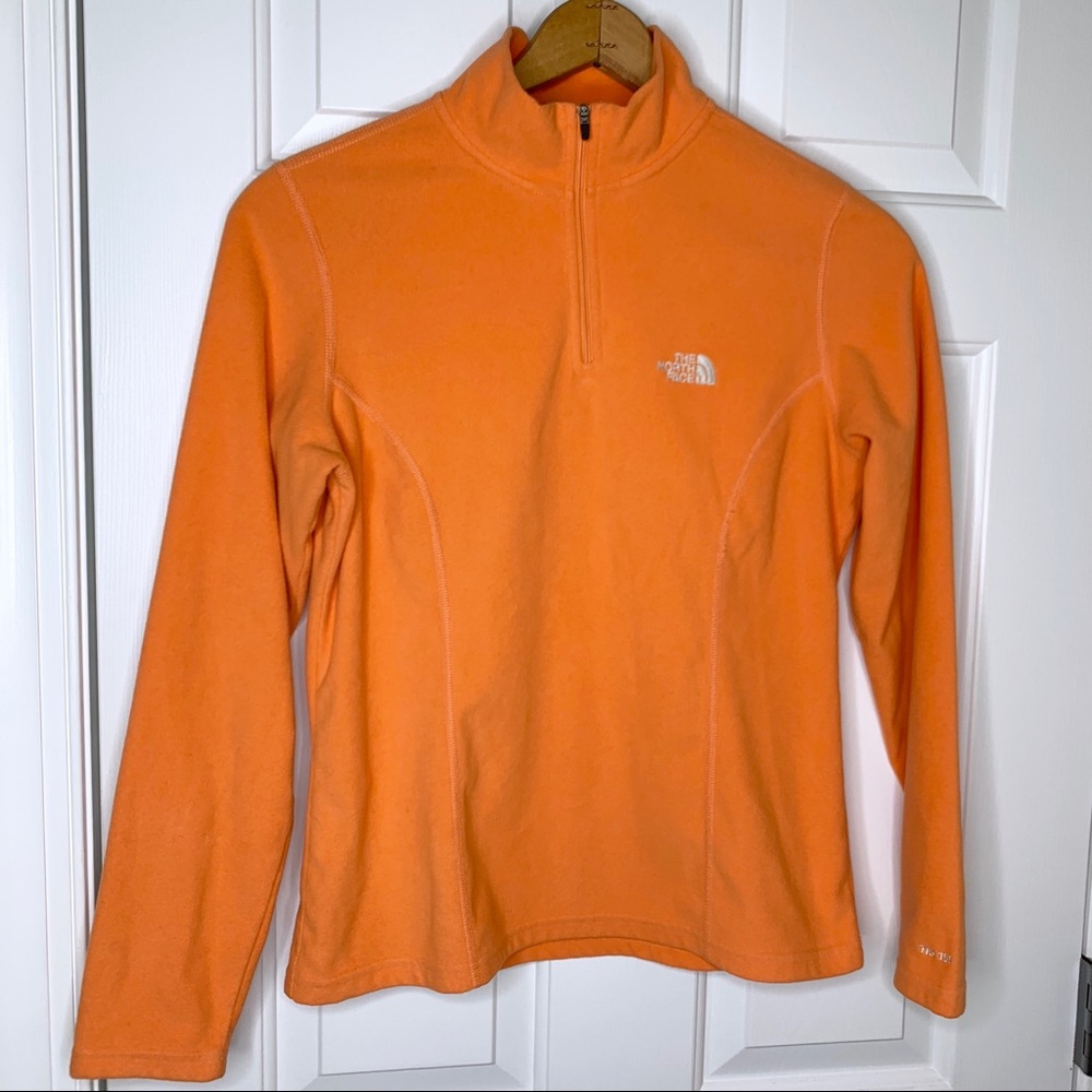 North Face Orange Fleece Half Zip Pullover Sz Med